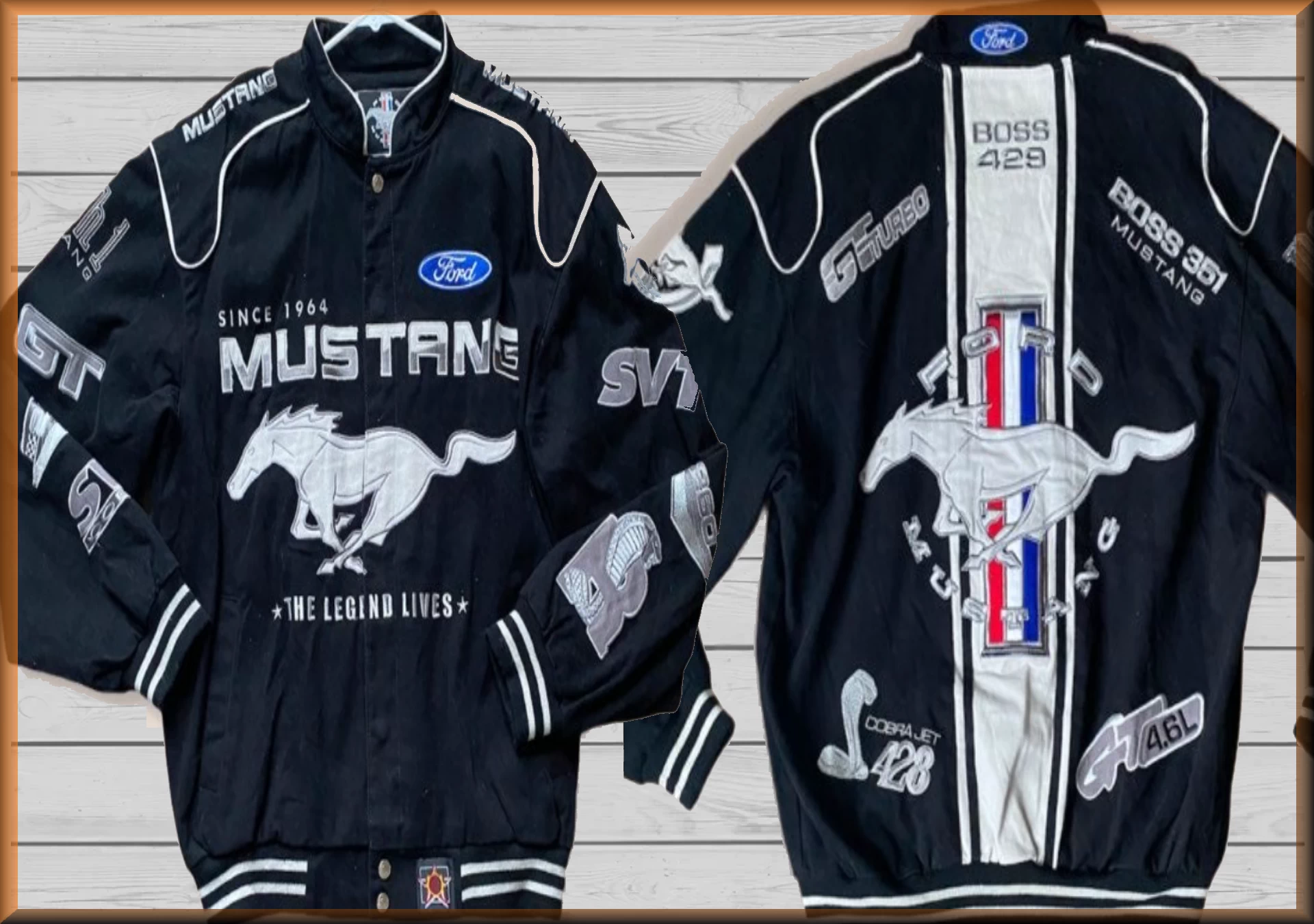 Black Mustang Adult Motorsports Jacket by JH Design
