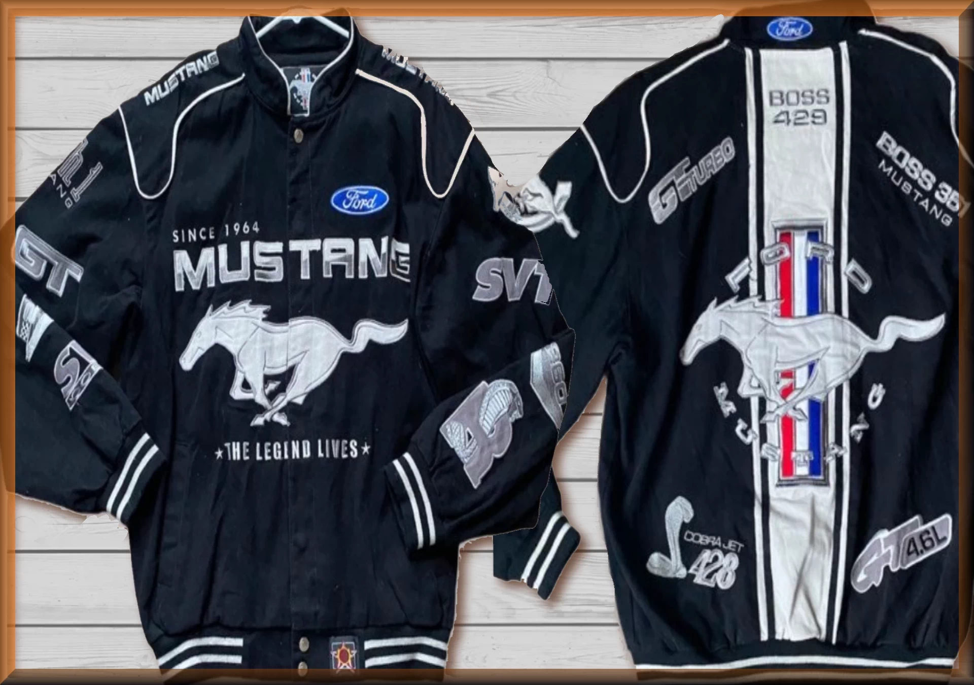 Mustang FAUX LEATHER Adult Motorsports Jacket by JH Design