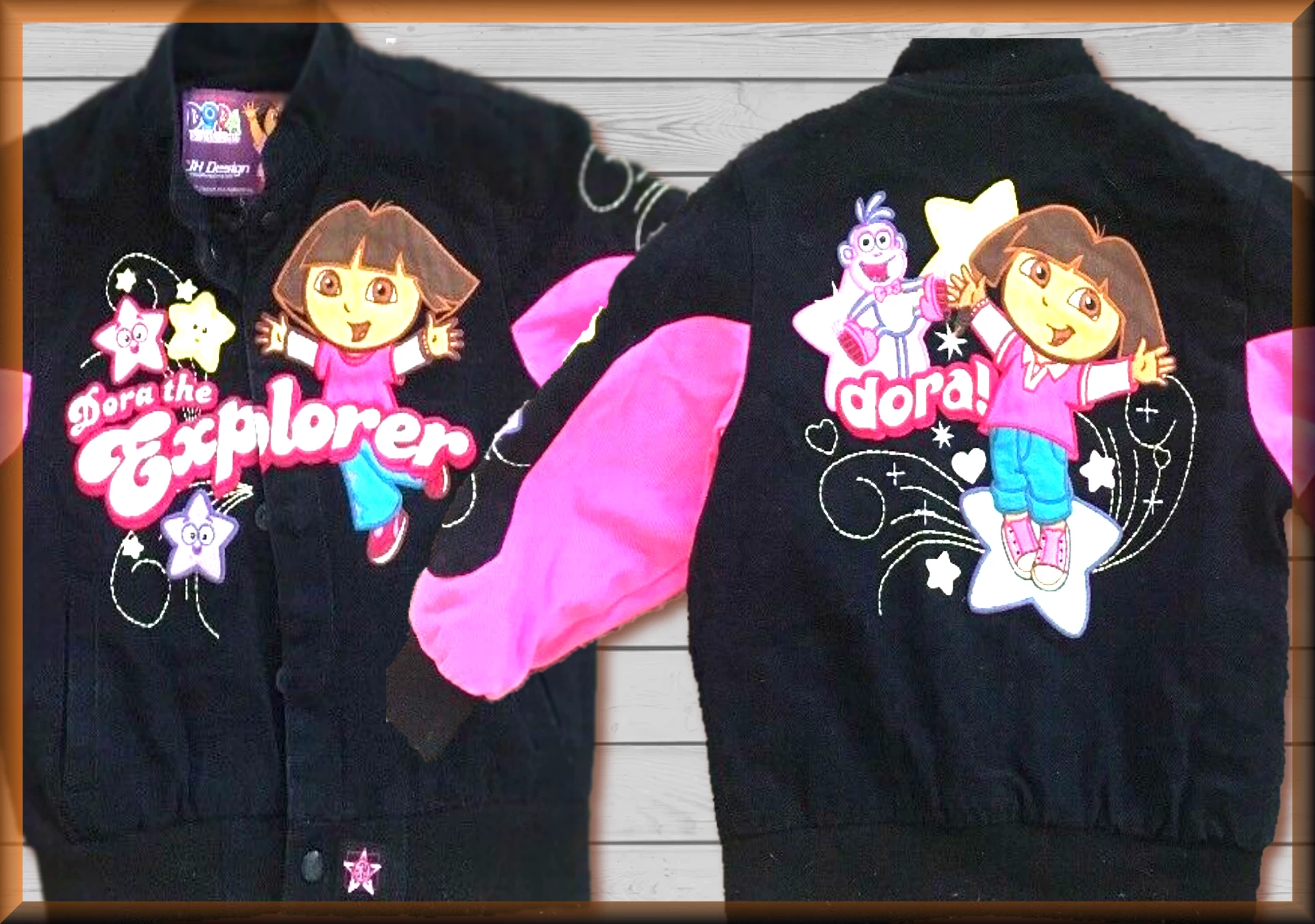 Dora  Black Cartoon Character Kids Jacket by JH Design